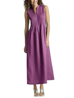 J. Jill Linen Pintuck Purple Sleeveless Maxi Dress Size M In Amethyst Size Zip